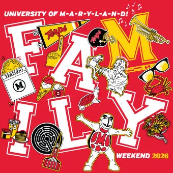 red background with various Maryland and UMD-themed items